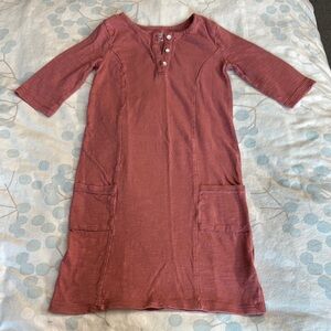 Casual Dusty Rose / Mauve Dress with 3/4 Sleeves and Pockets